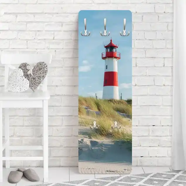 Leuchtturm an der Nordsee Designpaneel Wandgarderobe • inkl. großes Haken-Set • hergestellt in Deutschland • platzsparend • besonderer Eyecatcher Expressversand