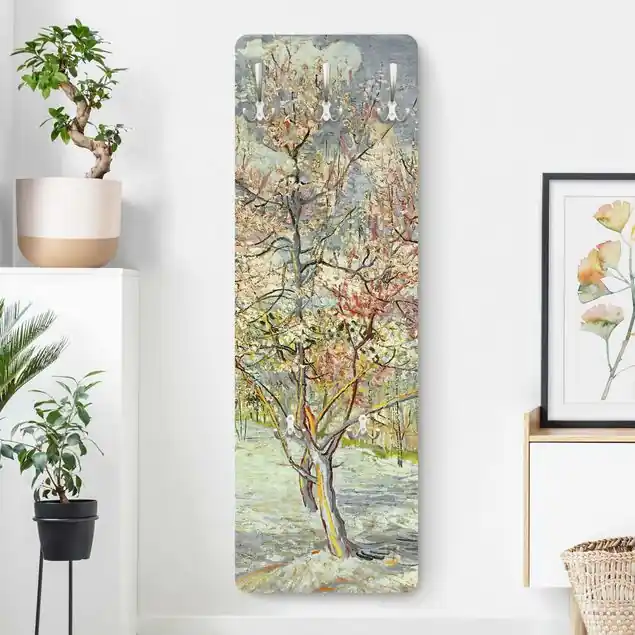 Schneller Versand Vincent van Gogh - Blühende Pfirsichbäume Designpaneel Wandgarderobe • inkl. großes Haken-Set • hergestellt in Deutschland • platzsparend • besonderer Eyecatcher