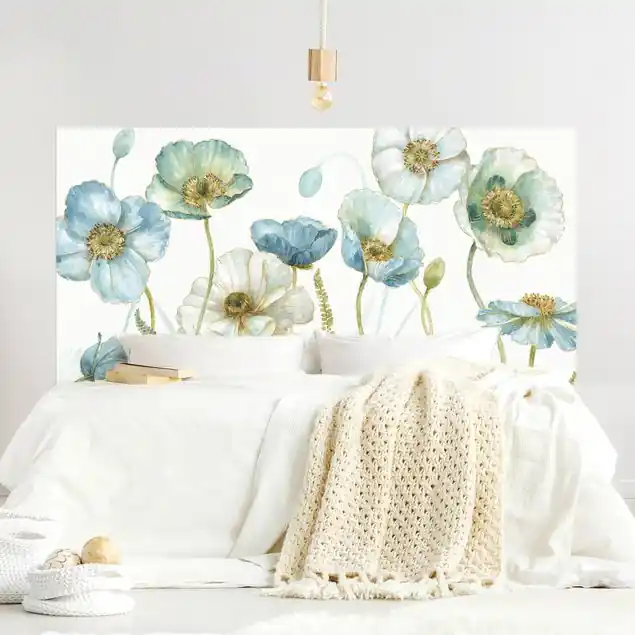 Sichere Zahlung Blüten in Gold und Blau Kopfteil Bett