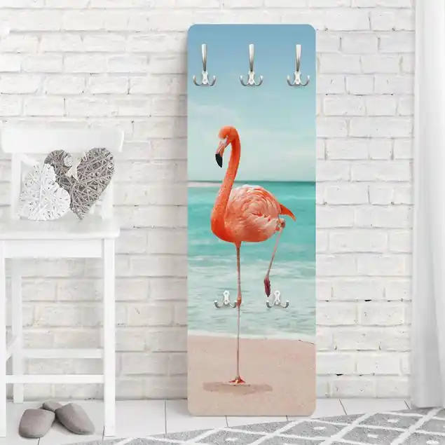 Strand mit Flamingo                               Designpaneel Wandgarderobe • inkl. großes Haken-Set • hergestellt in Deutschland • platzsparend • besonderer Eyecatcher Neue Kollektion