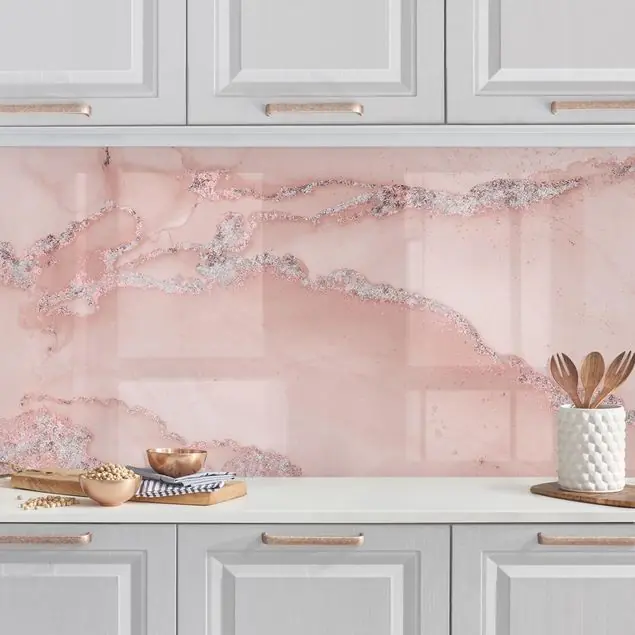 Neu Farbexperimente Marmor Rose und Glitzer                               Küchenrückwand • selbstklebend • Spritzschutz •  wasserfest • glänzend • 0,35 mm • hergestellt in Deutschland