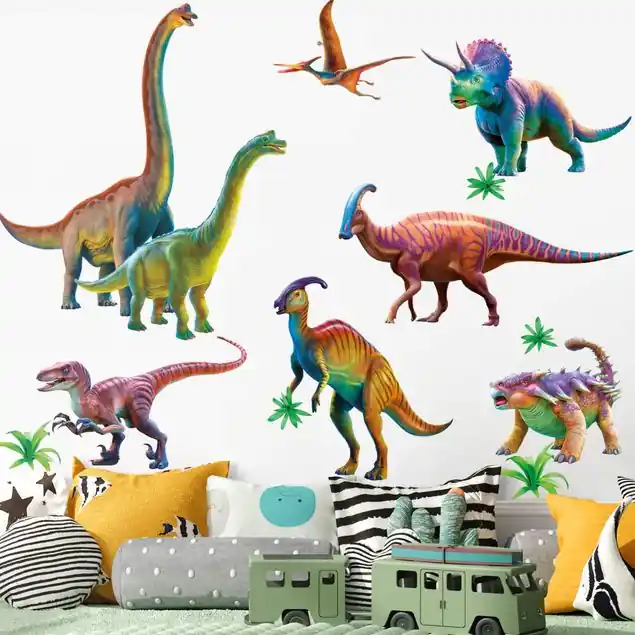 Ausverkauf Regenbogen Dinosaurier Set                               Wandtattoo 13-teilig