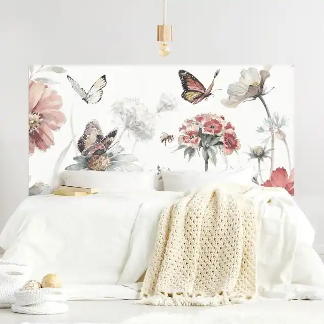 Aquarell Blumenwiese mit Schmetterlingen                               Kopfteil Bett Garantierte Lieferung