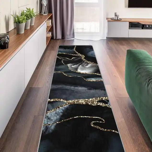 Schwarz mit Glitzer Gold Teppich Wochenendangebot