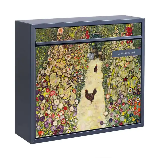 Geprüft Gustav Klimt - Gartenweg mit Hühnern                               Briefkasten mit eigenem Text