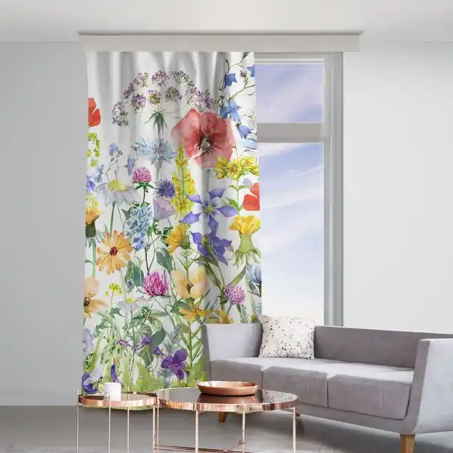 Aquarellierte Blumenwiese Vorhang – Lichtdämpfender Samt Super-Preis