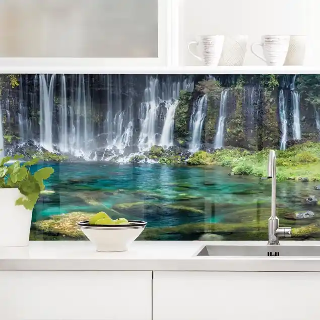 Shiraito Wasserfall                               Küchenrückwand • selbstklebend • Spritzschutz •  wasserfest • glänzend • 0,35 mm • hergestellt in Deutschland Direktkauf