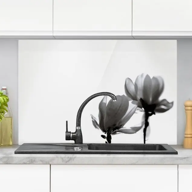 Frühlingsbote Magnolie Schwarz Weiß Spritzschutz Neu
