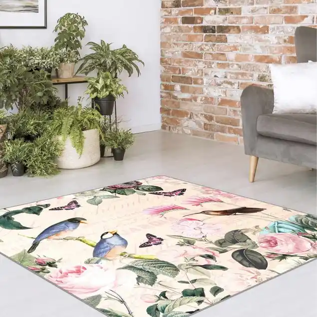 Direkt Vom Hersteller Vintage Collage - Rosen und Vögel                               Teppich