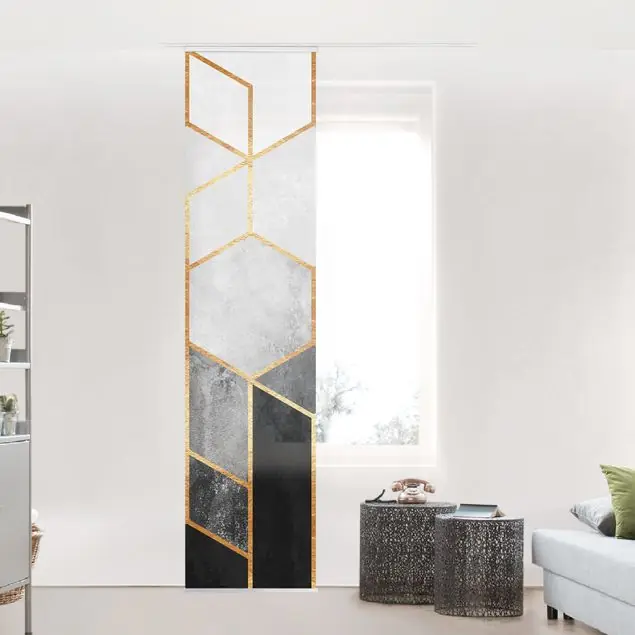 Goldene Sechsecke Schwarz Weiß Schiebegardine Echt