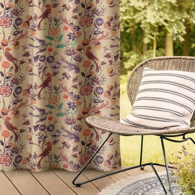 Indisches Muster Vögel mit Blumen Beige                               Outdoorvorhang Sofort Bestellen