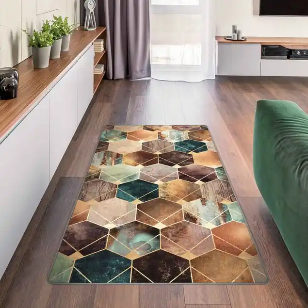 Türkise Geometrie goldenes Art Deco Teppich Meistverkauft
