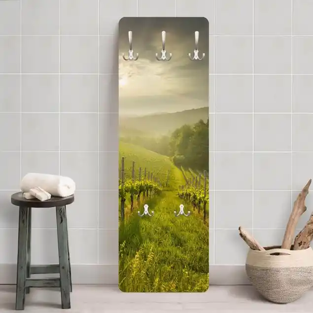 Sonnenstrahlen Weinberg Designpaneel Wandgarderobe • inkl. großes Haken-Set • hergestellt in Deutschland • platzsparend • besonderer Eyecatcher Kostenloser Rückversand