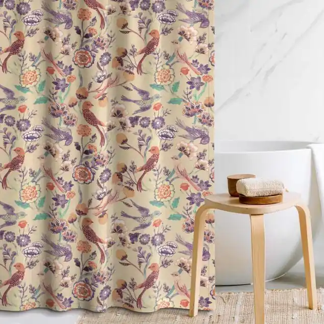 Indisches Muster Vögel mit Blumen Beige Duschvorhang Neue Kollektion