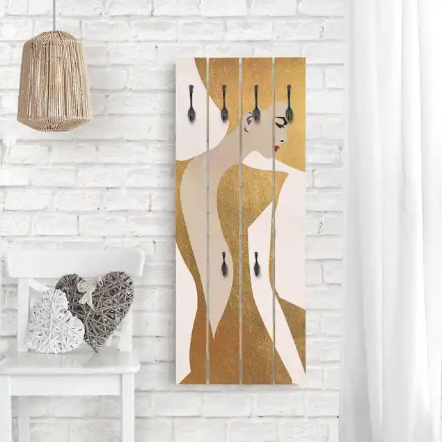 Rabatt Dame mit Hut in Gold Wandgarderobe