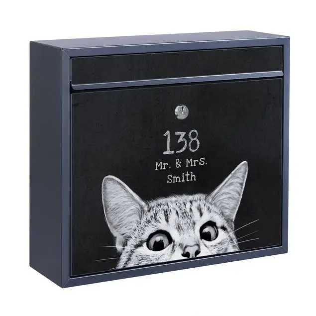 Illustration Katze Schwarz Weiß Zeichnung Briefkasten mit eigenem Text Preisreduziert