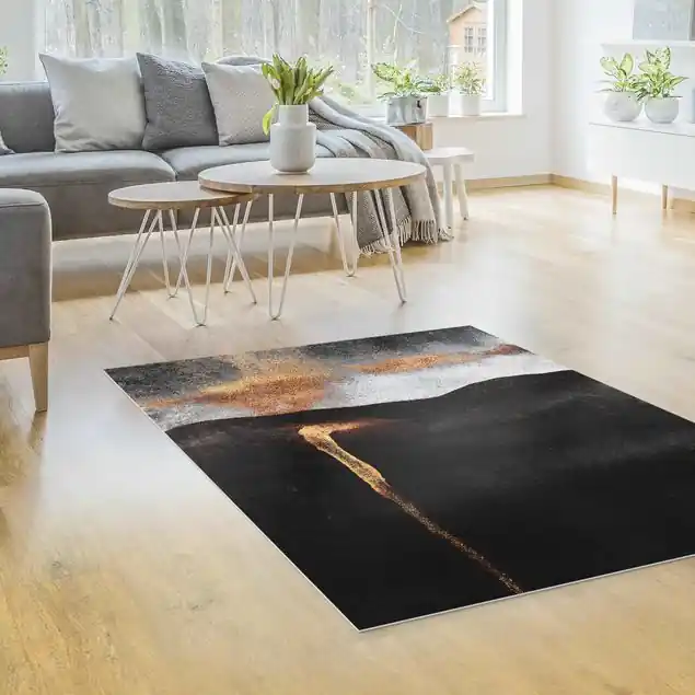 Neu Im Sortiment Abstrakte goldene Glut Premium Vinylteppich 2,2 mm • hergestellt in Deutschland • glatt • abwaschbar • ideal für Haushalte mit Tieren
