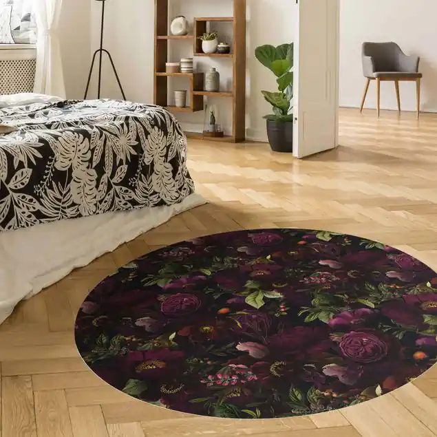 Lila Blüten Dunkel Premium Vinylteppich 2,2 mm • hergestellt in Deutschland • glatt • abwaschbar • ideal für Haushalte mit Tieren Mega-Angebot