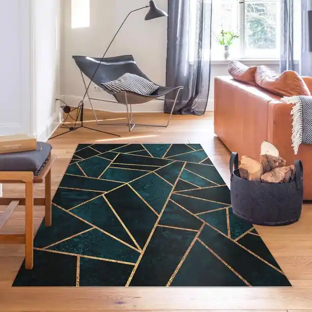 Dunkles Türkis mit Gold Premium Vinylteppich 2,2 mm • hergestellt in Deutschland • glatt • abwaschbar • ideal für Haushalte mit Tieren Kostenloser Versand