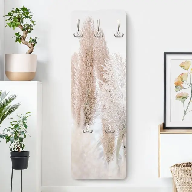 Ausverkauf Pampasgras im Weißen Licht                               Designpaneel Wandgarderobe • inkl. großes Haken-Set • hergestellt in Deutschland • platzsparend • besonderer Eyecatcher