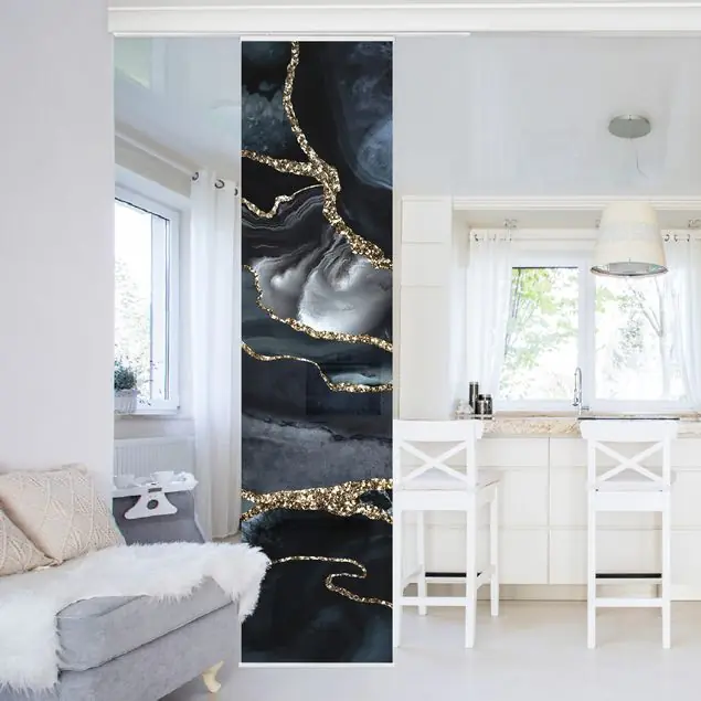 Schwarz mit Glitzer Gold Schiebegardine Neu Im Sortiment