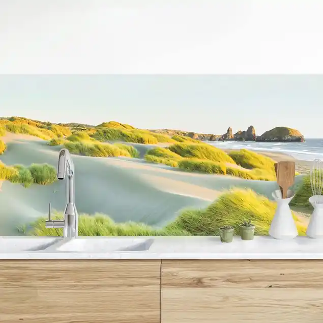 Sofort Bestellen Dünen und Gräser am Meer Küchenrückwand • selbstklebend • Spritzschutz • wasserfest • glänzend • 0,35 mm • hergestellt in Deutschland
