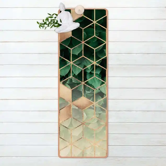 Kracherpreis Grüne Blätter goldene Geometrie Yogamatte Kork
