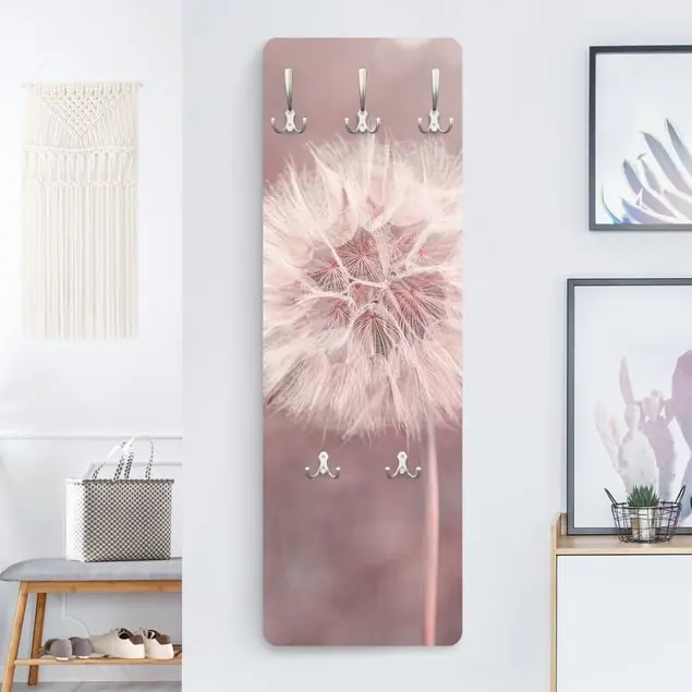 Preisreduziert Pusteblume Bokeh rosa                               Designpaneel Wandgarderobe • inkl. großes Haken-Set • hergestellt in Deutschland • platzsparend • besonderer Eyecatcher