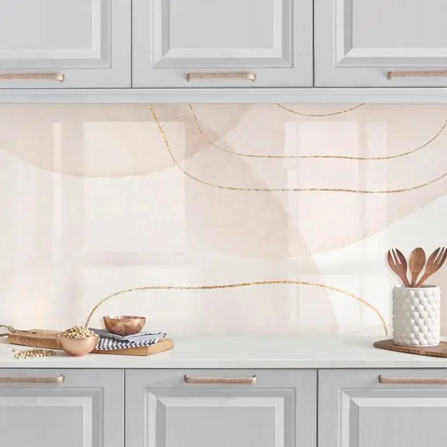 Verspielte Impressionen mit goldenen Linien Küchenrückwand • selbstklebend • Spritzschutz • wasserfest • glänzend • 0,35 mm • hergestellt in Deutschland Sonderangebot