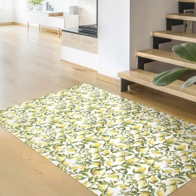 Saisonangebot Fruchtige Zitronen mit Blättern Premium Vinylteppich 2,2 mm • hergestellt in Deutschland • glatt • abwaschbar • ideal für Haushalte mit Tieren
