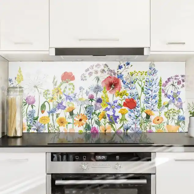 Aquarellierte Blumenwiese Spritzschutz Top-Seller