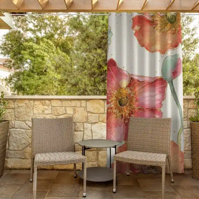 Bunte Blüten mit Gold Outdoorvorhang Direktkauf