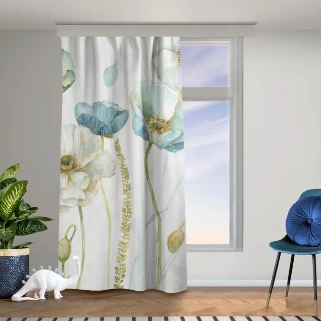 Sale Blüten in Gold und Blau Vorhang – Lichtdämpfender Samt