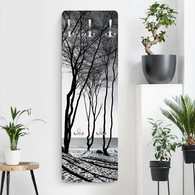 Bäume an der Ostsee                               Designpaneel Wandgarderobe • inkl. großes Haken-Set • hergestellt in Deutschland • platzsparend • besonderer Eyecatcher Preisknaller