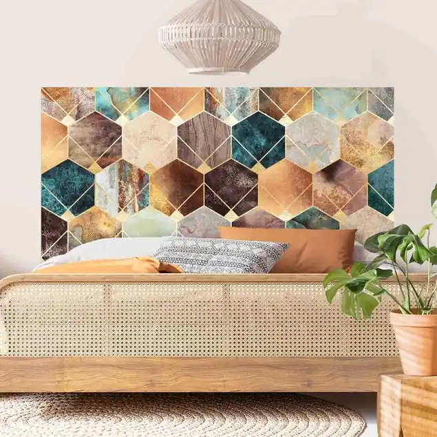 Türkise Geometrie goldenes Art Deco Kopfteil Bett Preisreduziert