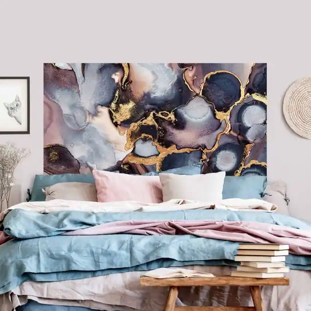 Rabatt Marmor Aquarell mit Gold Kopfteil Bett