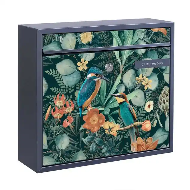 Blumenparadies Eisvogel und Kolibri Briefkasten mit eigenem Text Schnäppchen