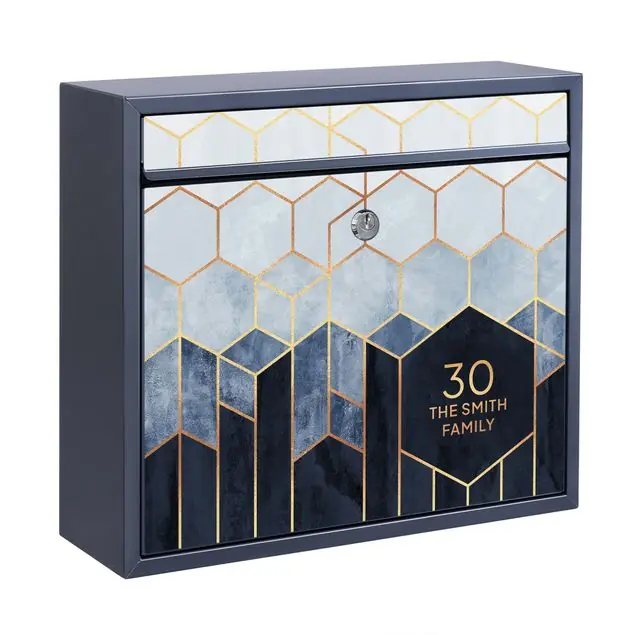 Knallerangebot Goldene Sechsecke Blau Weiß                               Briefkasten mit eigenem Text