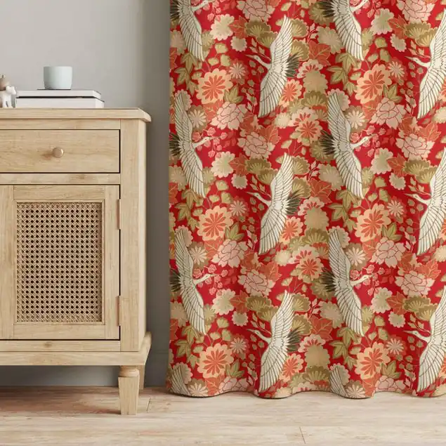 Top-Angebot Kraniche und Chrysanthemen Rot Vorhang – Lichtdämpfender Samt