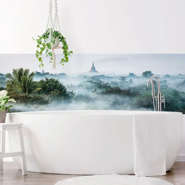 Morgennebel über dem Dschungel von Bagan Wandverkleidung Bad Zertifiziert