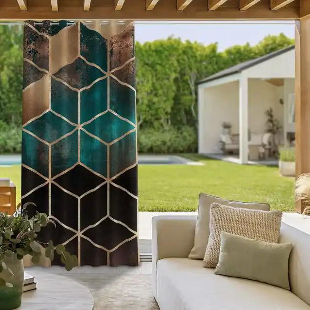 Bestseller Türkis Rosé goldene Geometrie Outdoorvorhang