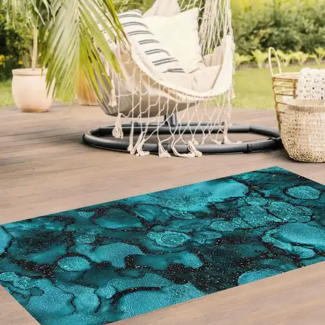 Beliebt Türkise Tropfen mit Glitzer Outdoor-Vinylteppich 2,2 mm • hergestellt in Deutschland • Outdoor Edition • wetterfest • wasserdurchlässig • rutschhemmend