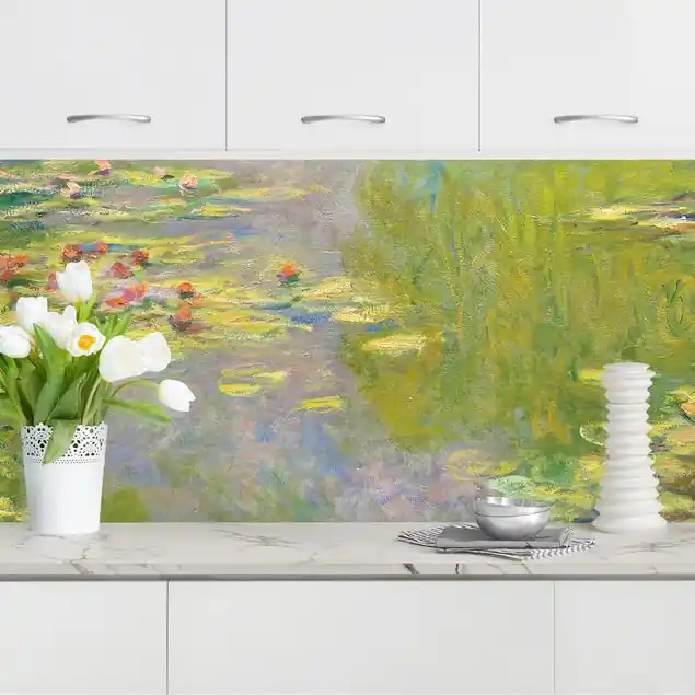 Bestpreis Claude Monet - Grüne Seerosen Küchenrückwand • selbstklebend • Spritzschutz • wasserfest • glänzend • 0,35 mm • hergestellt in Deutschland