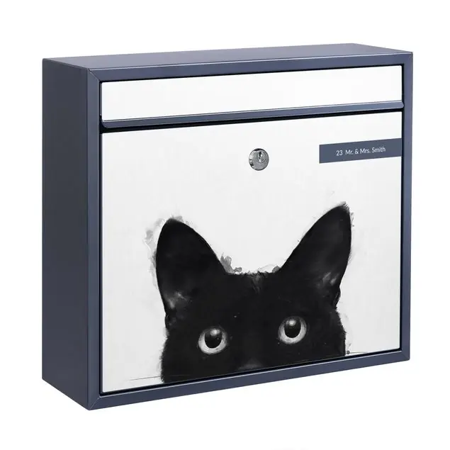 Letzte Chance Illustration Schwarze Katze auf Weiß Malerei Briefkasten mit eigenem Text