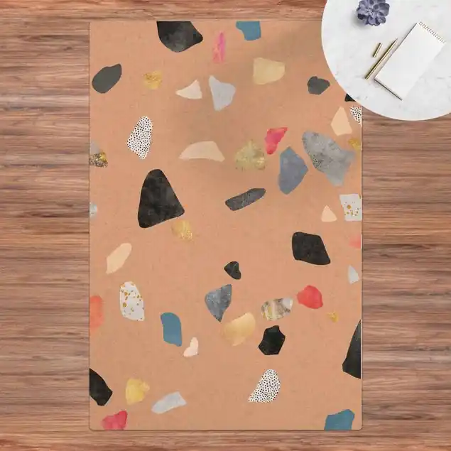 Sale Weißer Terrazzo mit Goldsteinchen Kork-Teppich