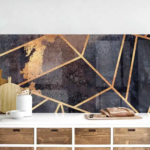 Onyx mit Gold Küchenrückwand • selbstklebend • Spritzschutz • wasserfest • glänzend • 0,35 mm • hergestellt in Deutschland Bestpreis