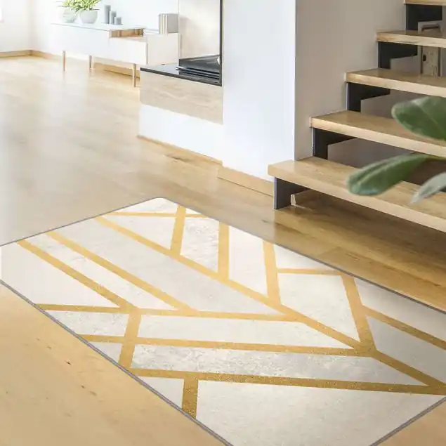 Art Deco Geometrie Weiß Gold Teppich Beliebt