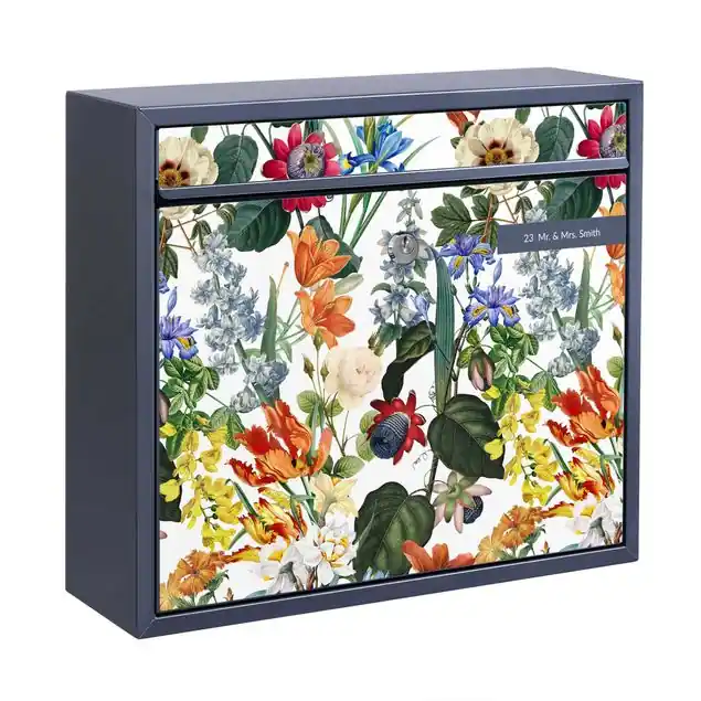 Farbenfrohe Blumenpracht Briefkasten mit eigenem Text Markenprodukt