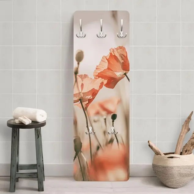 Direktkauf Mohnblüten im Sommerwind Designpaneel Wandgarderobe • inkl. großes Haken-Set • hergestellt in Deutschland • platzsparend • besonderer Eyecatcher