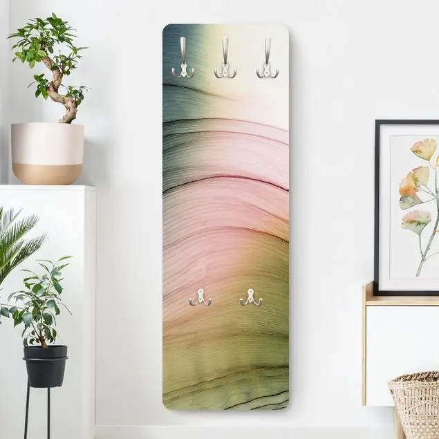 Top-Preis Melierter Farbtanz Rosa Gelb mit Türkis Designpaneel Wandgarderobe • inkl. großes Haken-Set • hergestellt in Deutschland • platzsparend • besonderer Eyecatcher